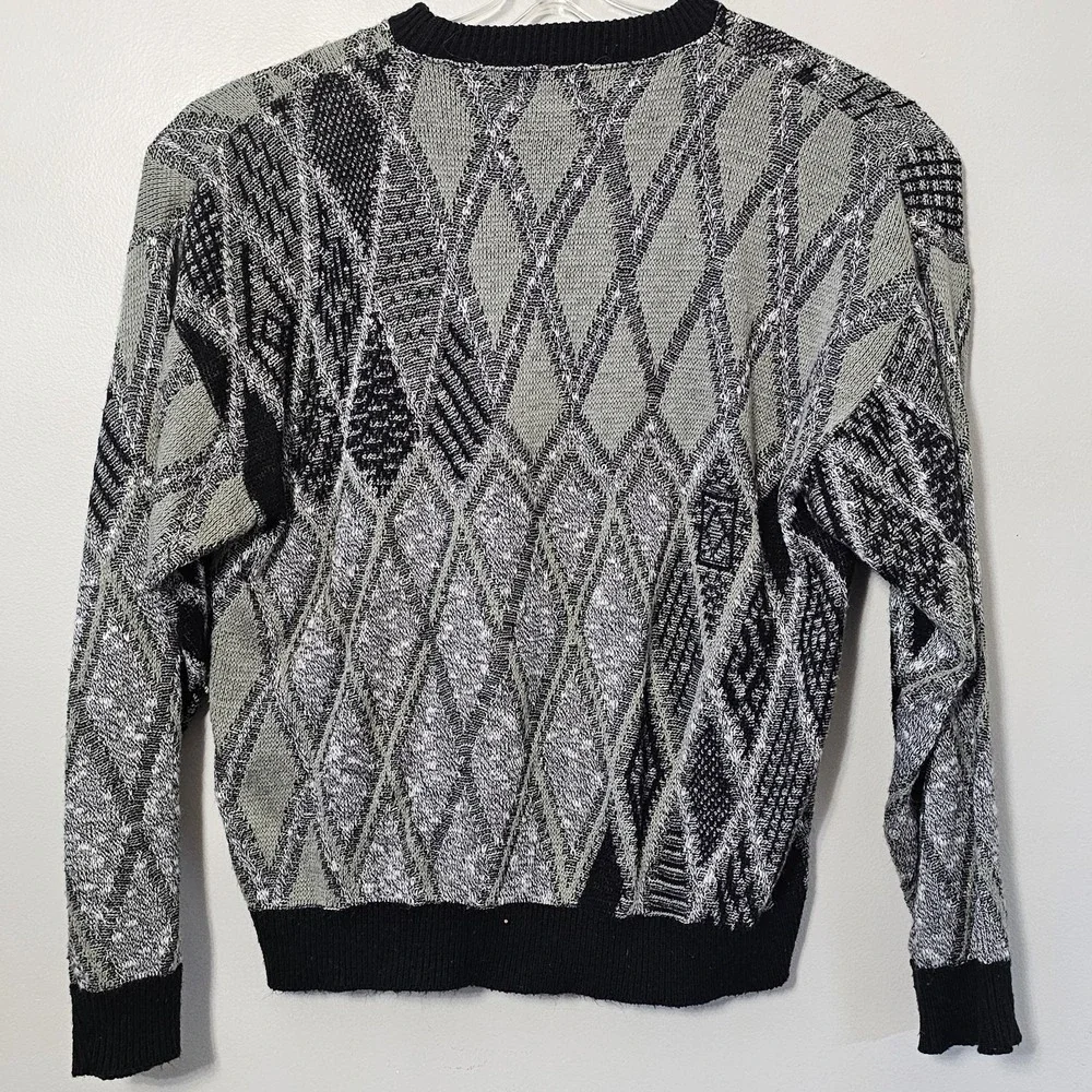Pine State Sweater Mens Size Large Black Geometric Knit Grandpa Pullover Vintage